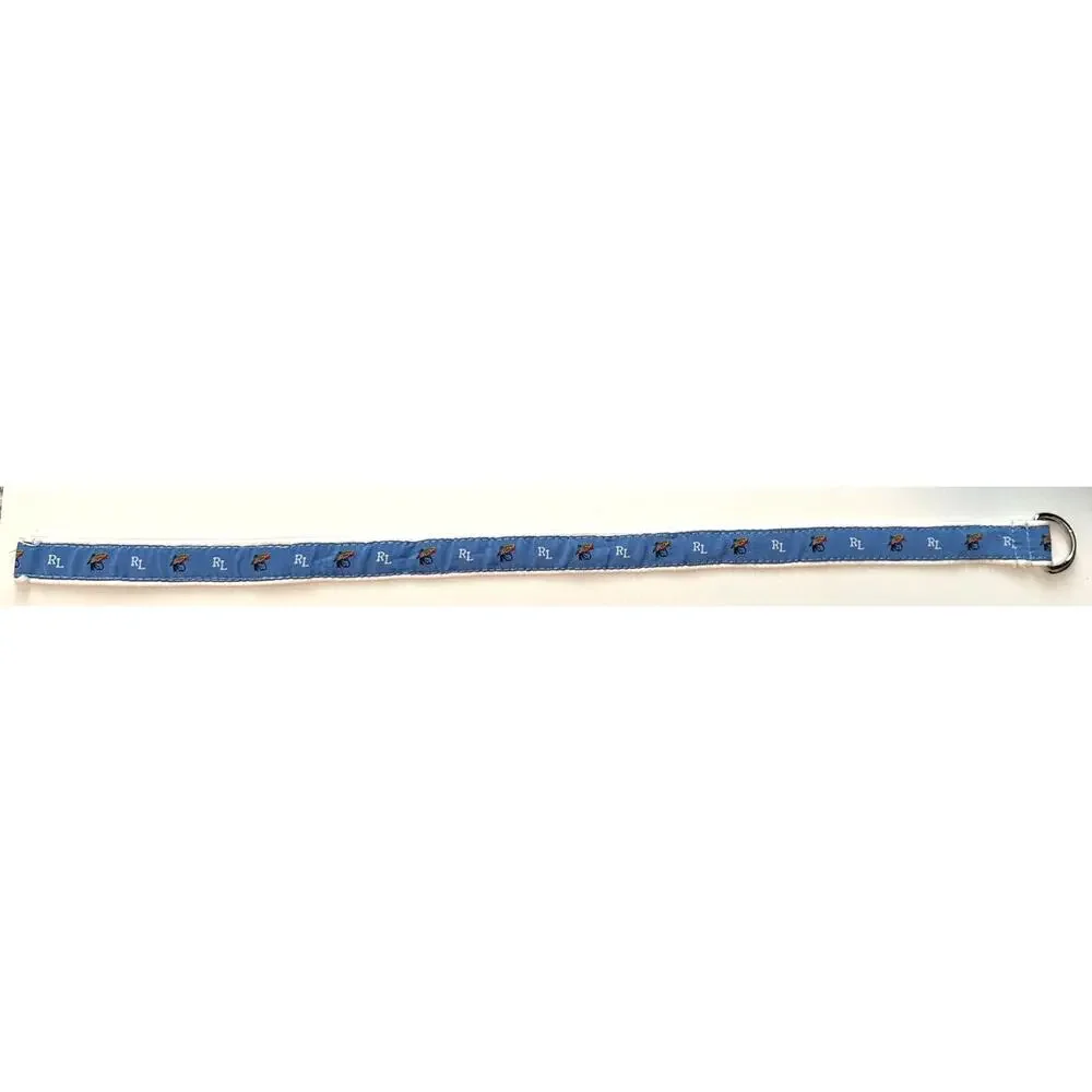 Ralph Lauren Logo Blue White Fabric Belt Silver Metal D Ring Toddler